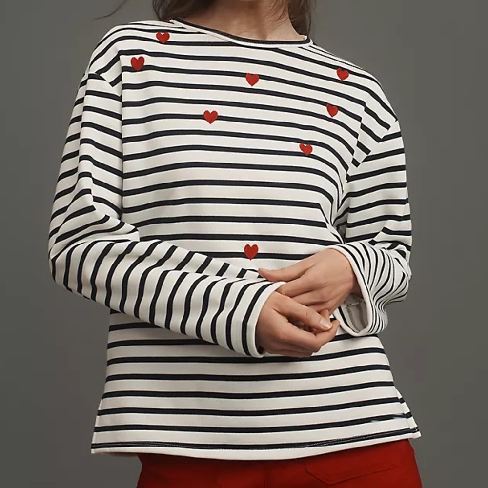 English Factory • Long-Sleeve Embroidered Hearts Top